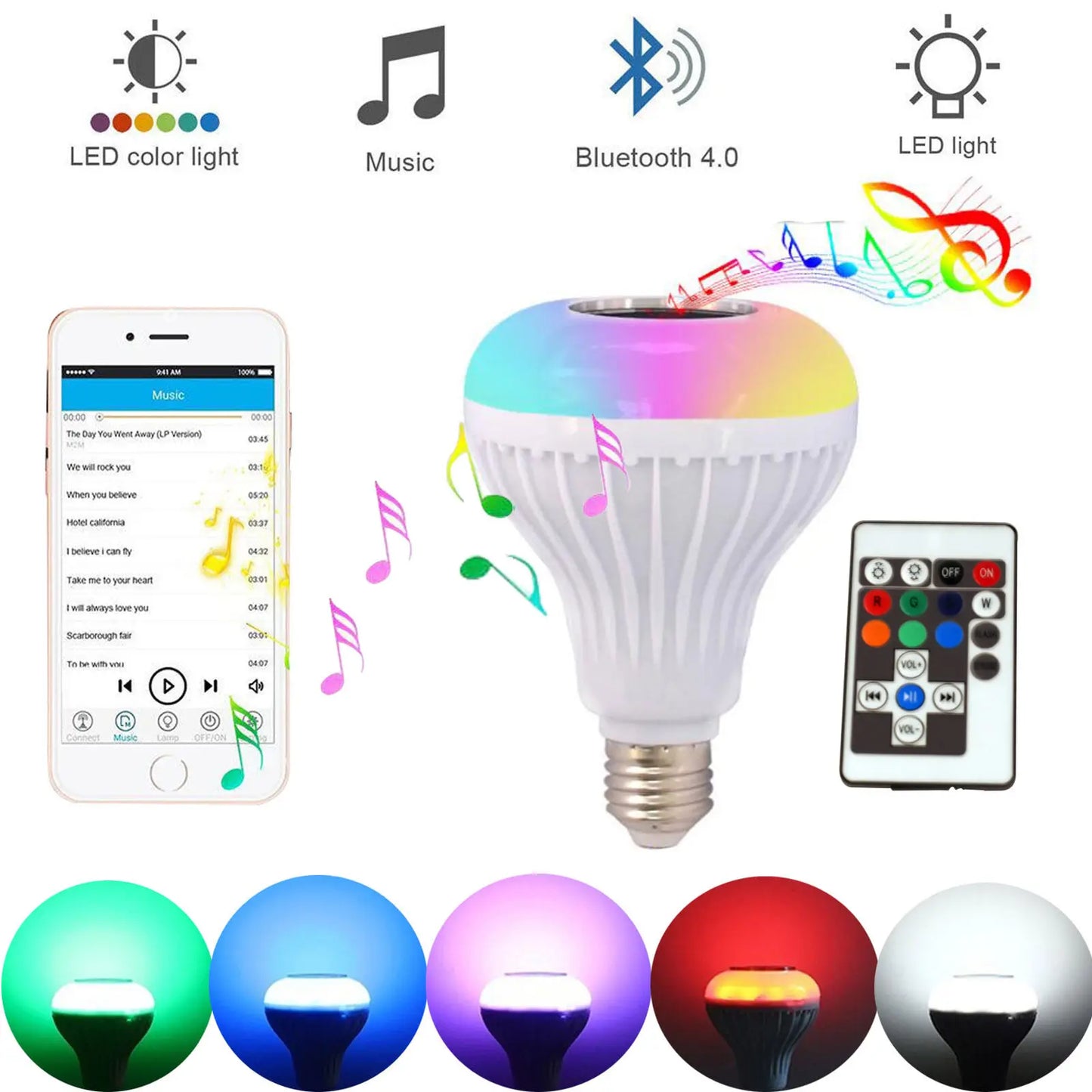 Ampoule LED avec Haut-Parleur Bluetooth Intégré 2 en 1
